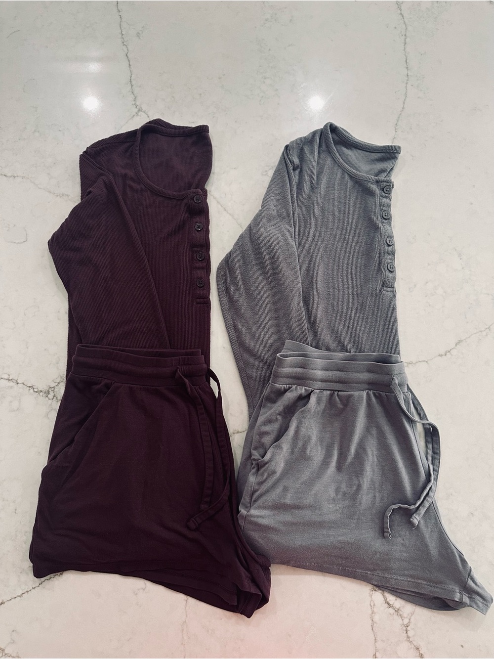 TOMMY JOHN Ribbed Henley Lounge Sets x 2- Plum & Gray